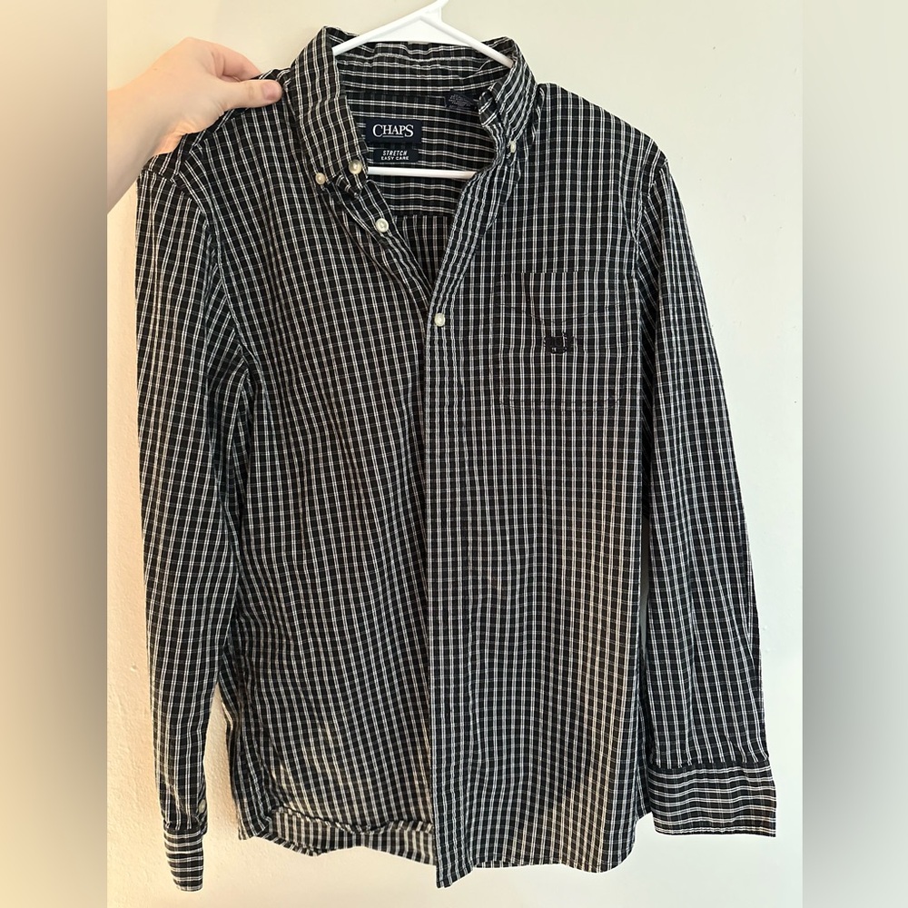 Chaps | Twill Mens Long Sleeve Button Up Shirt Black Plaid